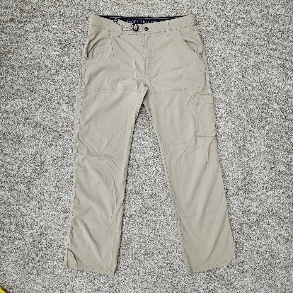 Prana Zion II Pants Khaki Green Tan Stretch Roll Up Cargo Hiking Womens L 34 L